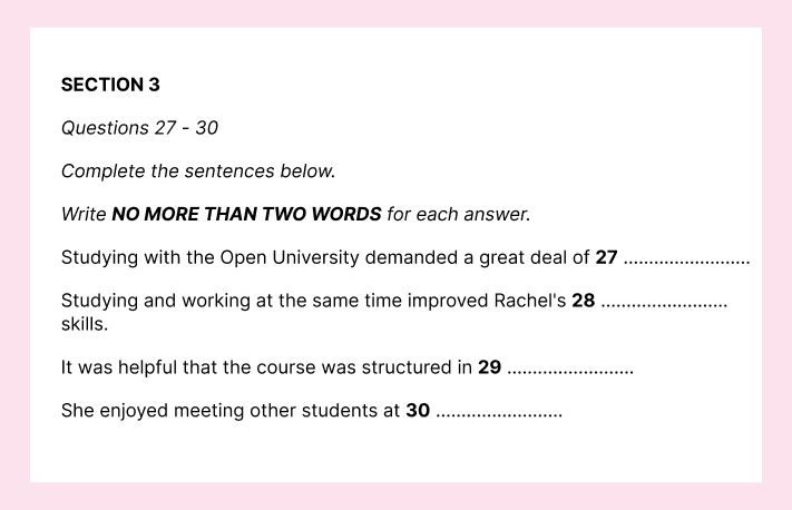 sentence completion ielts listening