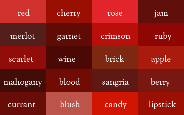 Trong các ngôn ngữ khác nhau, từ nào được dùng để chỉ màu đỏ?