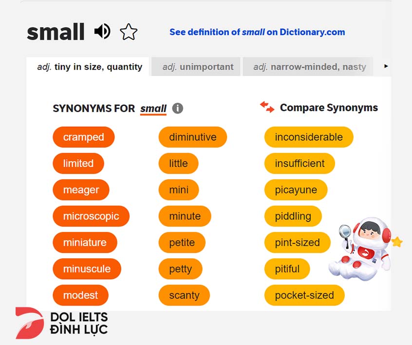 danh sách từ đồng nghĩa của “small” theo Thesaurus