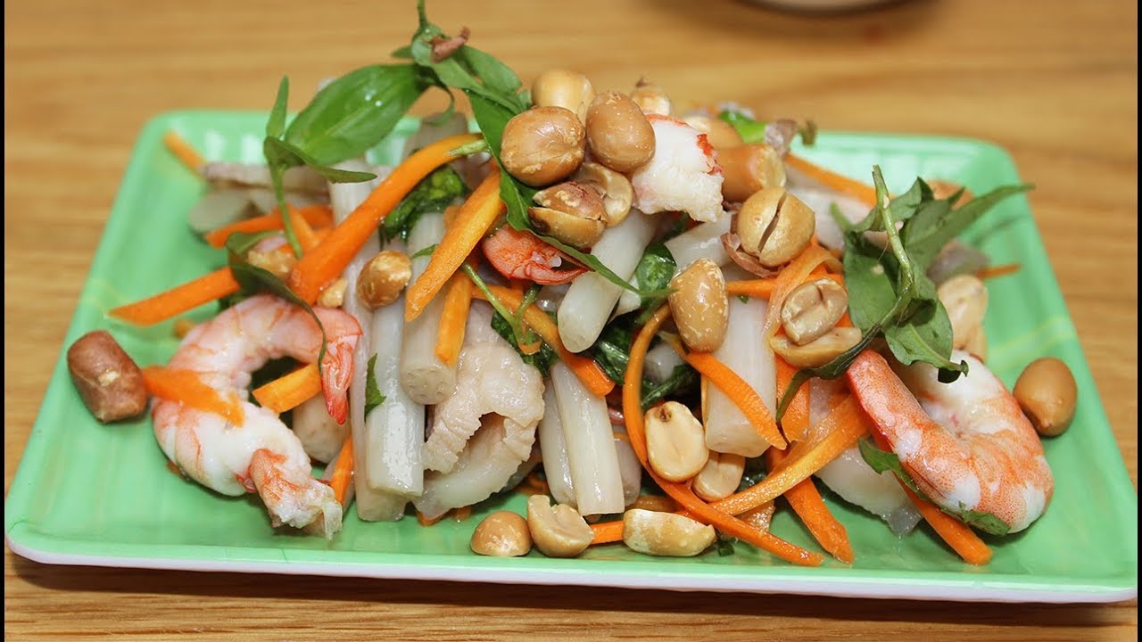 How to make Vietnamese lotus root salad with shrimp and pork in English?