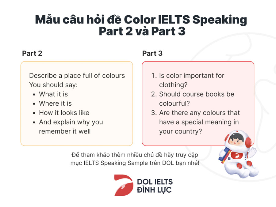 Các câu hỏi về chủ đề Color IELTS Speaking Part 2 và Part 3