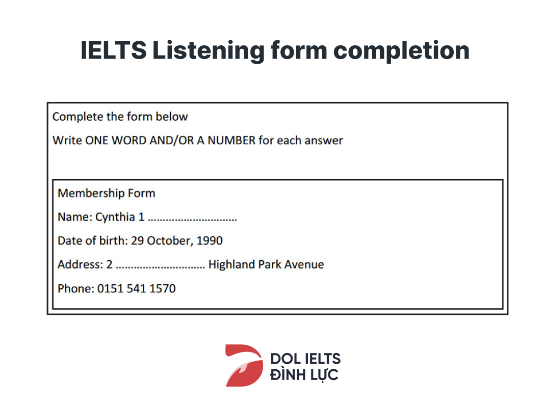  IELTS Listening form completion  
