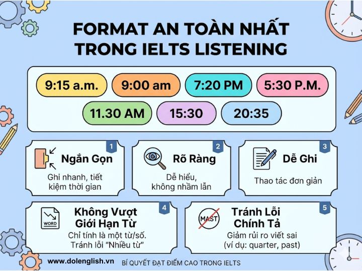 [{"type":"p","children":[{"text":"Cách viết thời gian trong IELTS & Format an toàn nhất trong IELTS Listening"}]}]