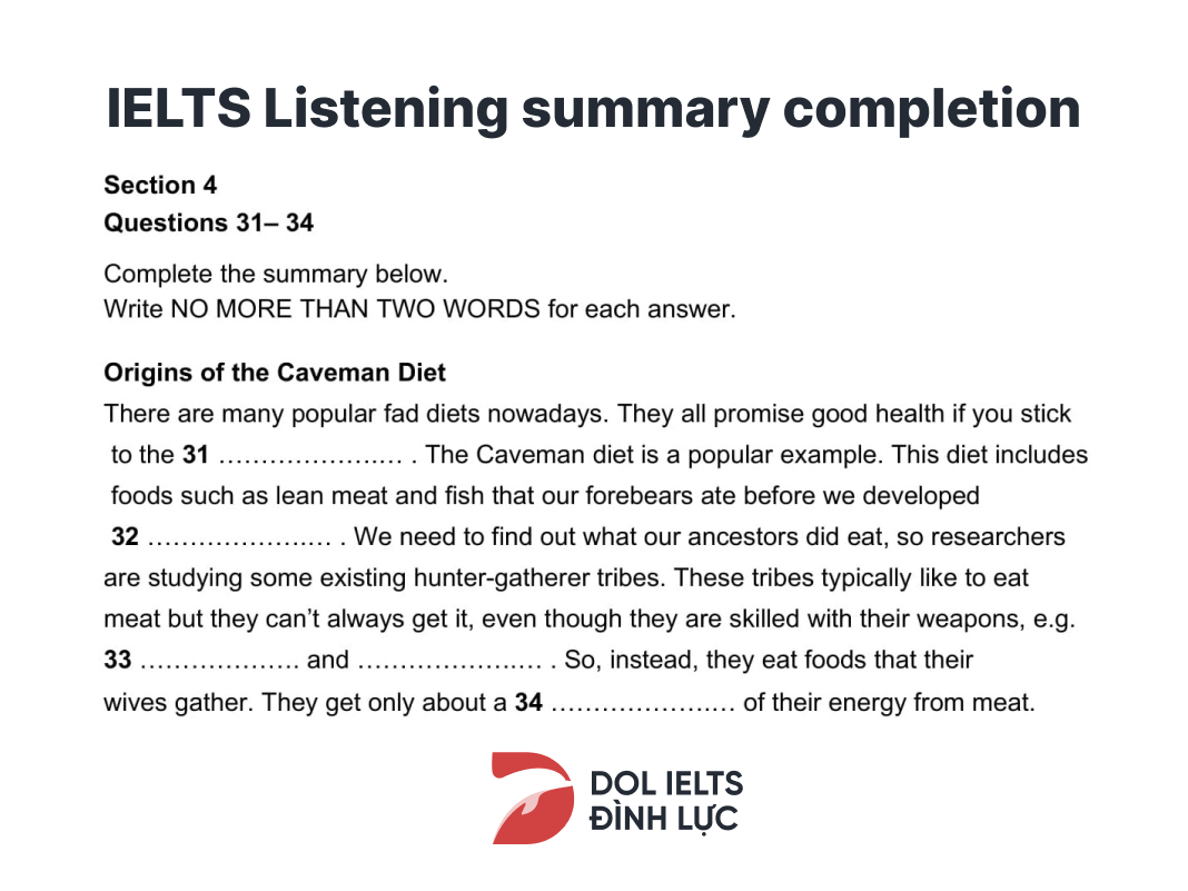 mẹo làm IELTS Listening summary completion Sample