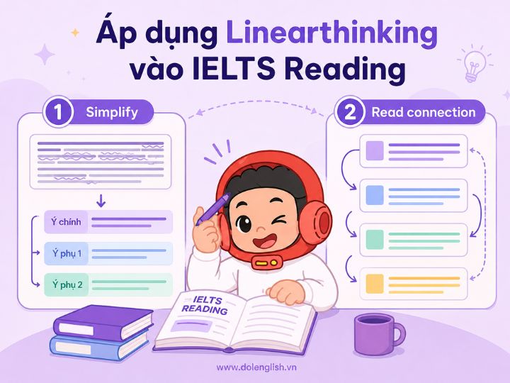[{"type":"p","id":"EWDsvst1v9aKhT2VrFAks","children":[{"text":"Cách luyện IELTS Reading & Linearthinking trong Reading bao gồm 2 bước chính là Simplify và Read Connection"}]}]