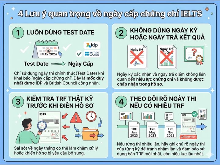 [{"type":"p","children":[{"text":"Ngày cấp chứng chỉ IELTS ghi ở đâu​ & Lưu ý quan trọng khi sử dụng ngày cấp chứng chỉ IELTS"}]}]