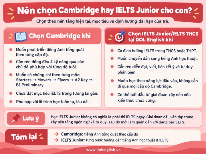 [{"type":"p","children":[{"text":"So sánh chứng chỉ Cambridge và IELTS (IELTS Junior) & Nên chọn Cambridge hay IELTS Junior cho con?"}]}]