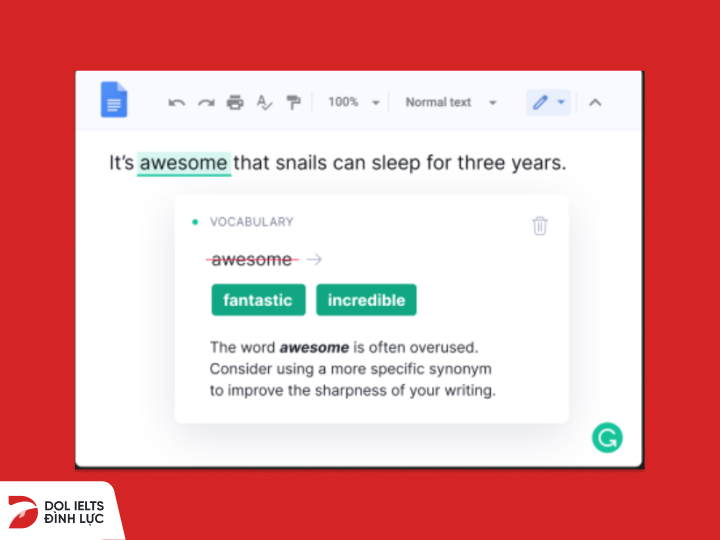 tiện ích grammarly học writing ielts